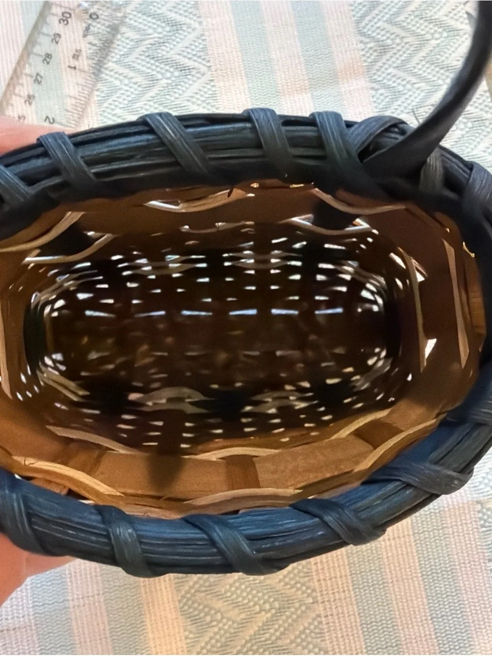 Woven Brown & Black Wall Pocket Basket Bag with Snowflake Accent
